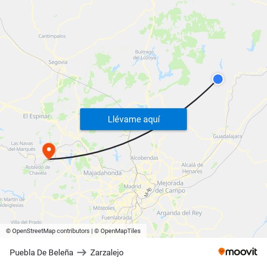 Puebla De Beleña to Zarzalejo map