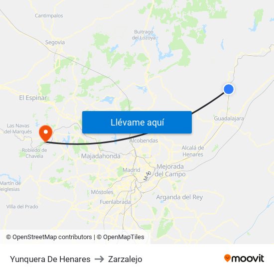 Yunquera De Henares to Zarzalejo map