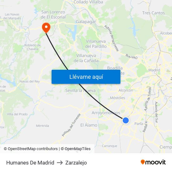 Humanes De Madrid to Zarzalejo map