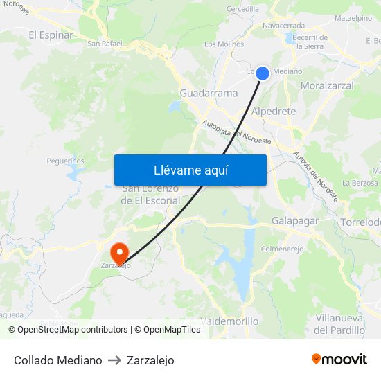 Collado Mediano to Zarzalejo map