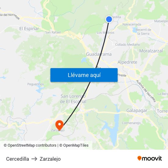 Cercedilla to Zarzalejo map