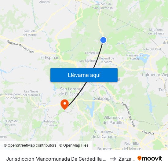 Jurisdicción Mancomunada De Cerdedilla Y Navacerrada to Zarzalejo map