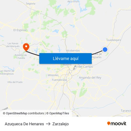 Azuqueca De Henares to Zarzalejo map