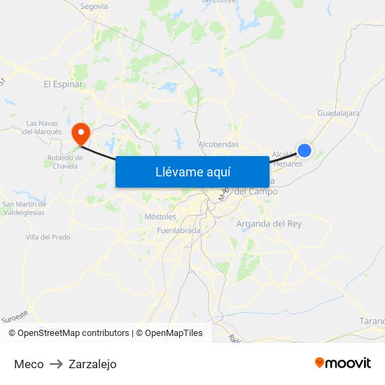 Meco to Zarzalejo map