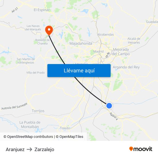 Aranjuez to Zarzalejo map