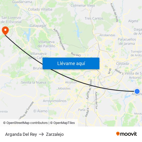 Arganda Del Rey to Zarzalejo map