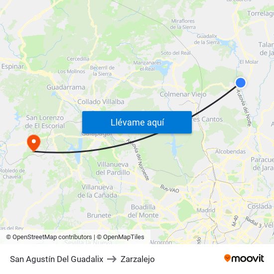 San Agustín Del Guadalix to Zarzalejo map