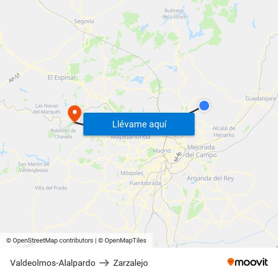 Valdeolmos-Alalpardo to Zarzalejo map