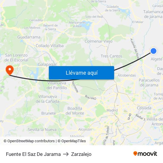Fuente El Saz De Jarama to Zarzalejo map