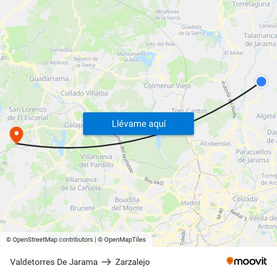 Valdetorres De Jarama to Zarzalejo map