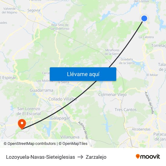 Lozoyuela-Navas-Sieteiglesias to Zarzalejo map