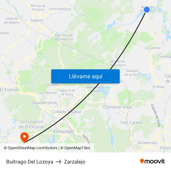 Buitrago Del Lozoya to Zarzalejo map