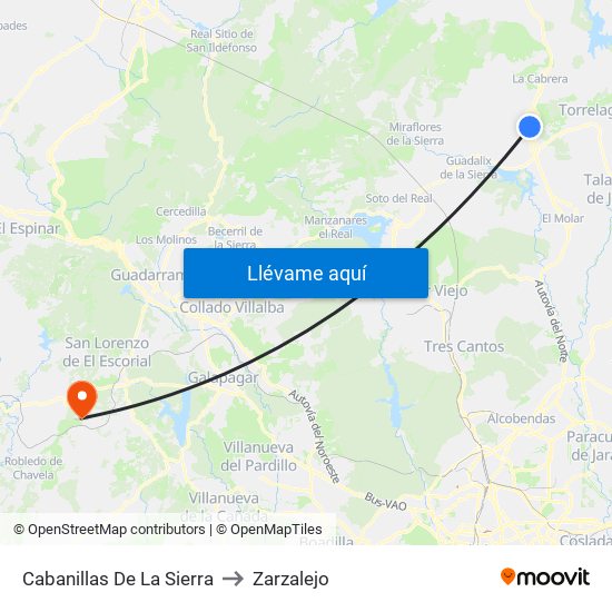 Cabanillas De La Sierra to Zarzalejo map