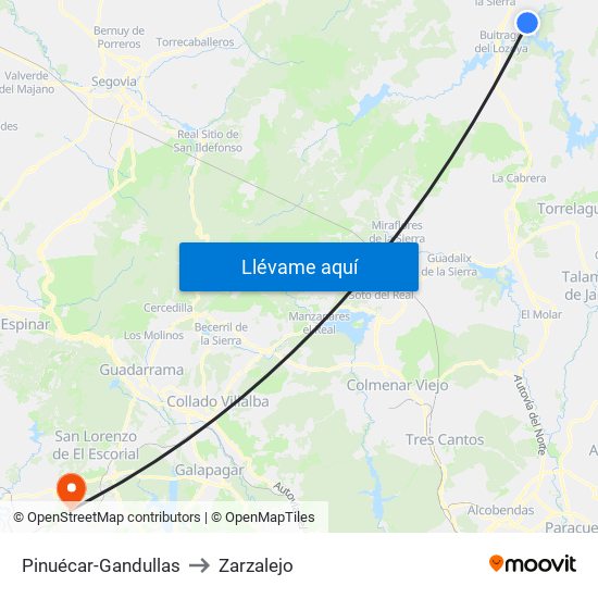 Pinuécar-Gandullas to Zarzalejo map