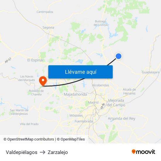 Valdepiélagos to Zarzalejo map