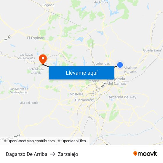Daganzo De Arriba to Zarzalejo map