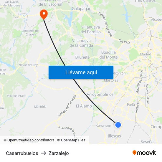 Casarrubuelos to Zarzalejo map