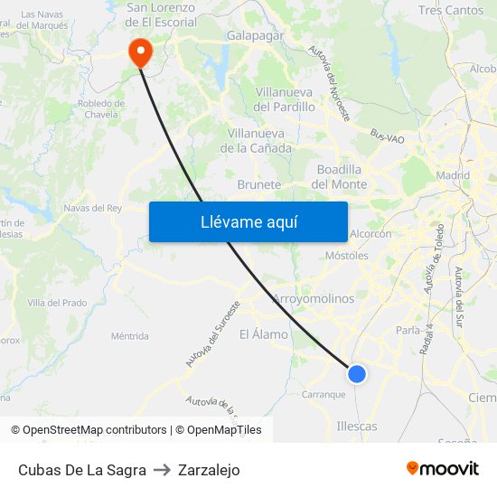 Cubas De La Sagra to Zarzalejo map