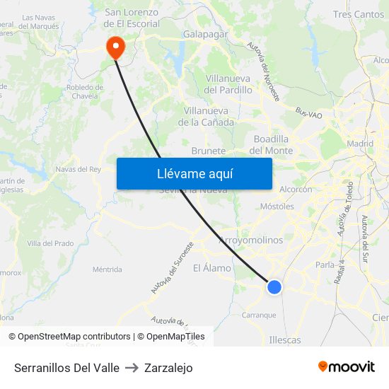 Serranillos Del Valle to Zarzalejo map
