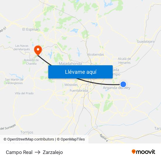 Campo Real to Zarzalejo map