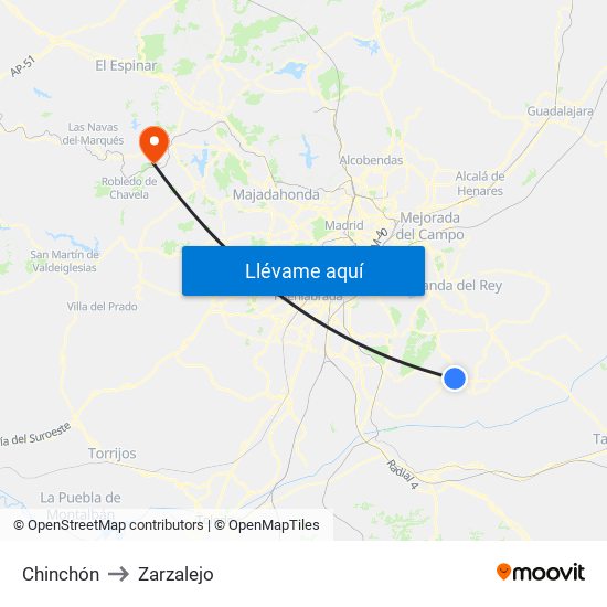 Chinchón to Zarzalejo map
