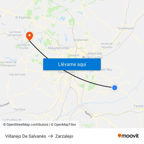 Villarejo De Salvanés to Zarzalejo map