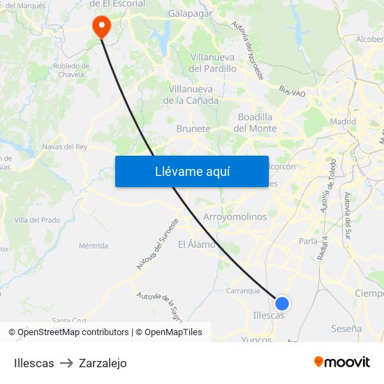 Illescas to Zarzalejo map