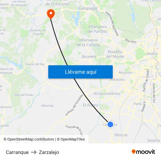 Carranque to Zarzalejo map