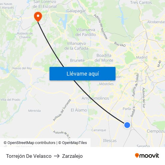 Torrejón De Velasco to Zarzalejo map