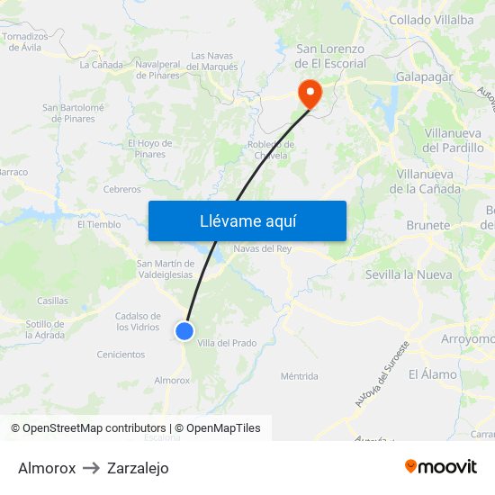 Almorox to Zarzalejo map