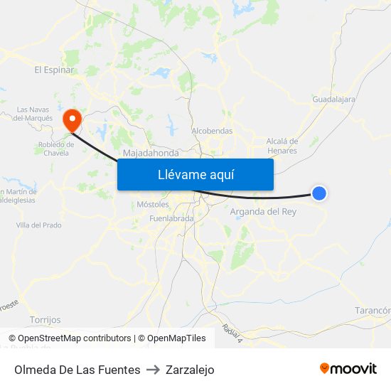 Olmeda De Las Fuentes to Zarzalejo map