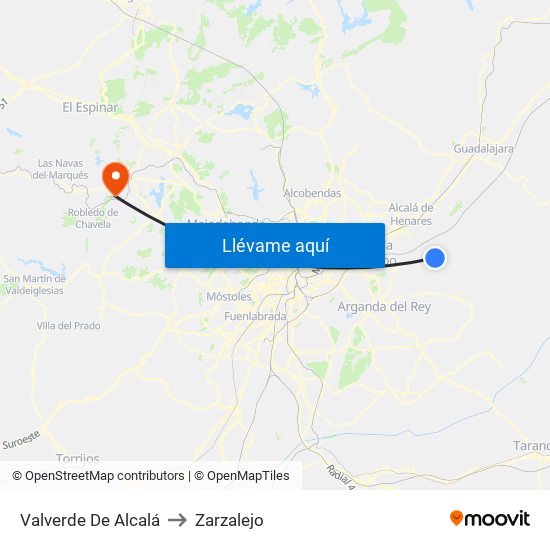 Valverde De Alcalá to Zarzalejo map