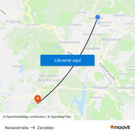 Navacerrada to Zarzalejo map