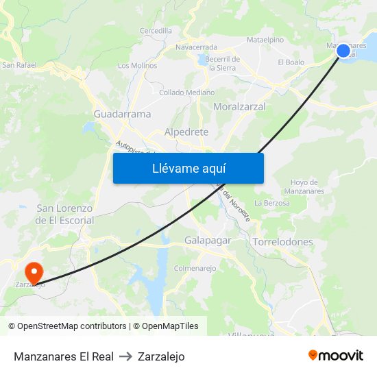 Manzanares El Real to Zarzalejo map