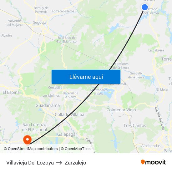 Villavieja Del Lozoya to Zarzalejo map