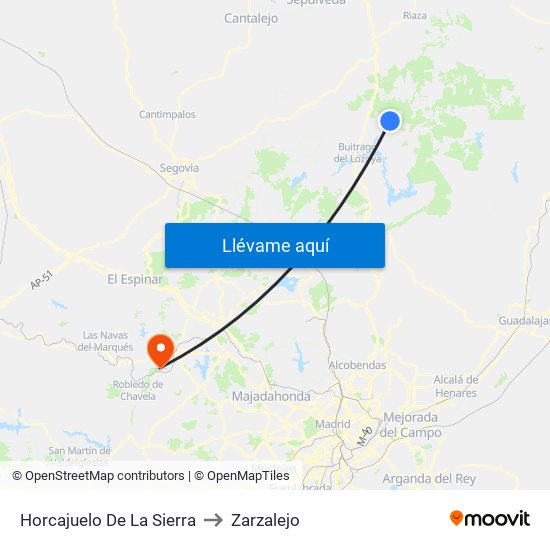 Horcajuelo De La Sierra to Zarzalejo map