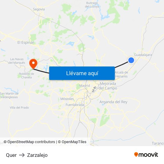 Quer to Zarzalejo map
