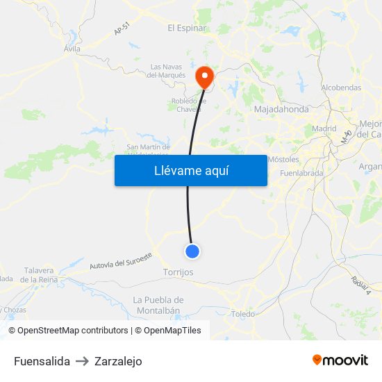 Fuensalida to Zarzalejo map