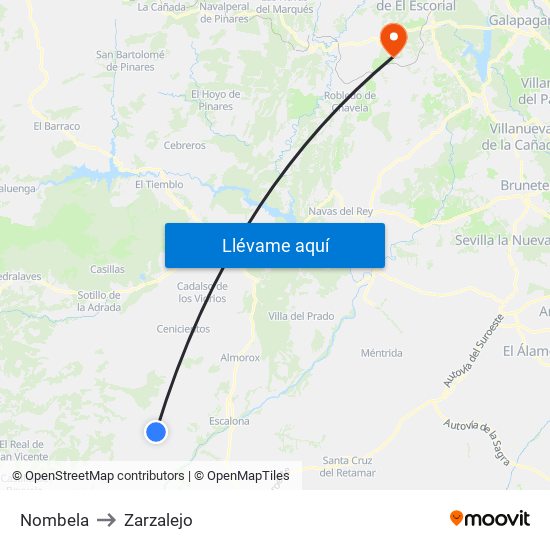 Nombela to Zarzalejo map