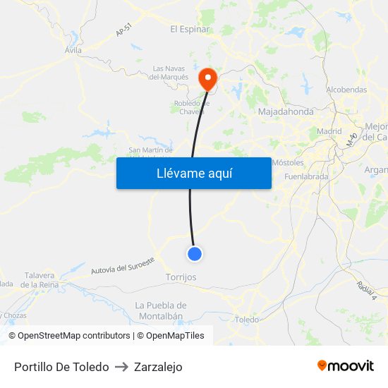 Portillo De Toledo to Zarzalejo map