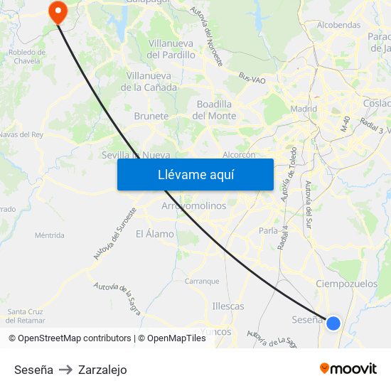 Seseña to Zarzalejo map