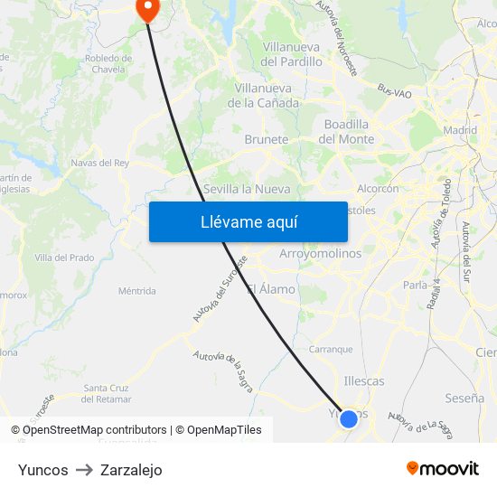 Yuncos to Zarzalejo map