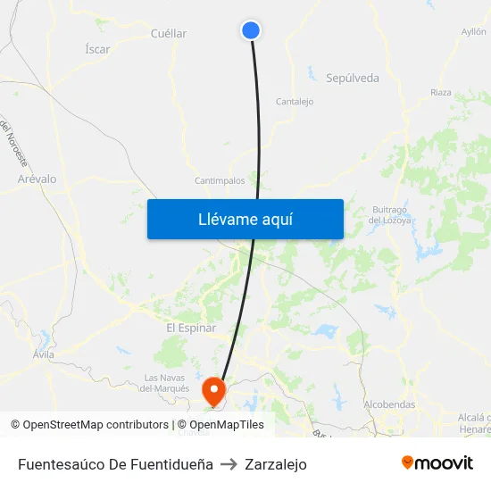 Fuentesaúco De Fuentidueña to Zarzalejo map