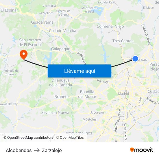 Alcobendas to Zarzalejo map