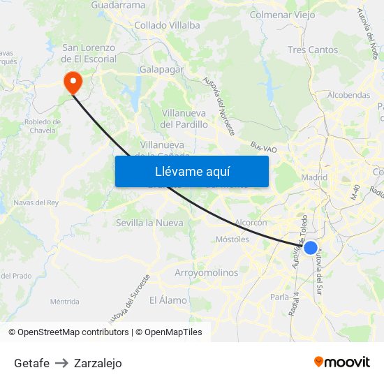 Getafe to Zarzalejo map