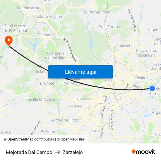 Mejorada Del Campo to Zarzalejo map