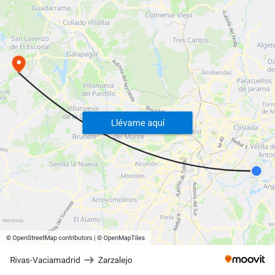 Rivas-Vaciamadrid to Zarzalejo map