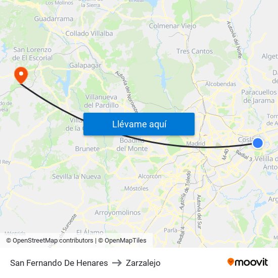 San Fernando De Henares to Zarzalejo map