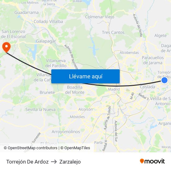 Torrejón De Ardoz to Zarzalejo map