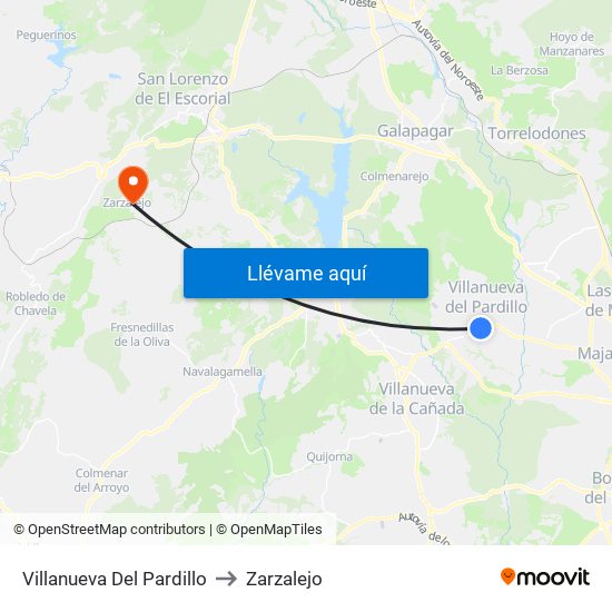 Villanueva Del Pardillo to Zarzalejo map